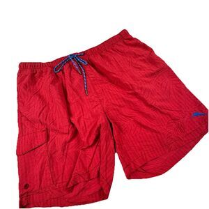 Tommy Bahama Relax Swin Trunk Men XL Red 7” Floral Beach Lined Shorts Drawstring